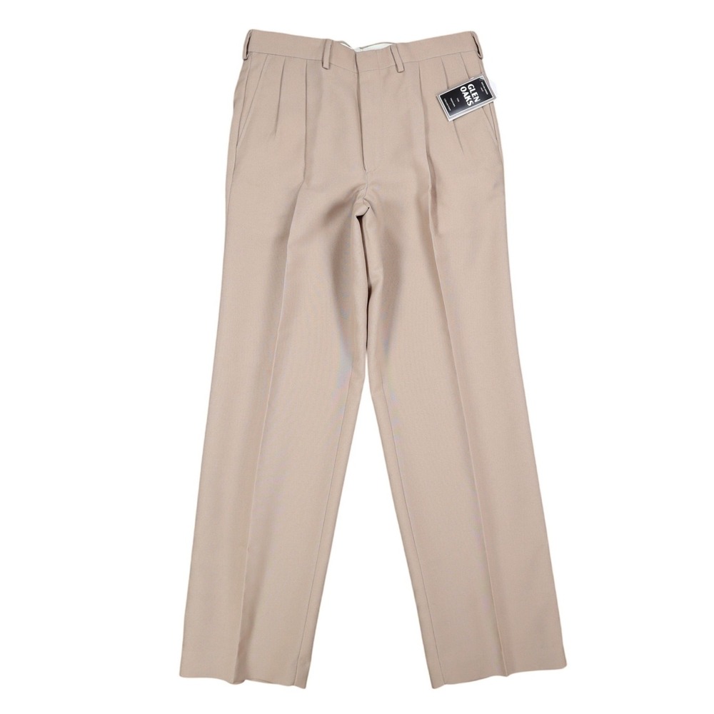 Glen Oaks Pleated Trousers Mens 33x30 Vintage 90s Tan Wool Blend Deadstock USA